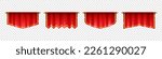 Medieval red flags, hanging royal banners with gold border. Blank cloth pennants, vintage vertical fabric flags isolated on transparent background, vector realistic set
