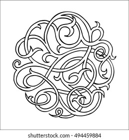 Medieval red floral circle ornament contour