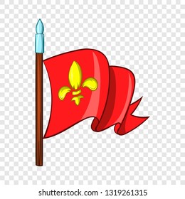 Medieval red knight flag with gold lily icon in cartoon style on a background for any web design 