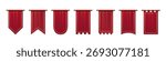 Medieval red pennant flags set isolated on white background. Vector realistic illustration of antique textile banners with golden frames, royal sign mockups of different shape, game design elements