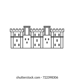 Medieval retro castle with fortified wall and towers icon. Outline illustration of Medieval castle vector icon for web isolated on white background