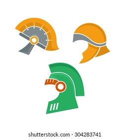 Medieval Roman warrior helmet set in flat color