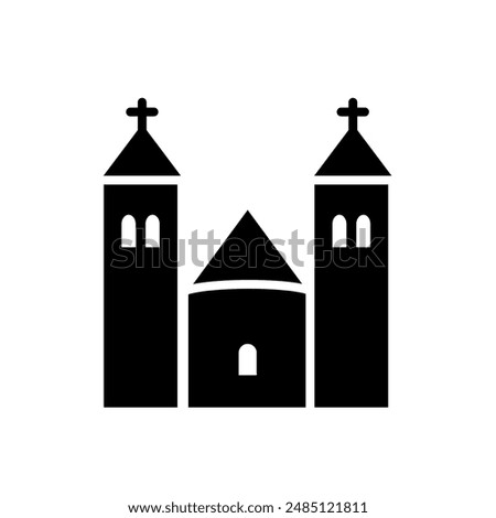 Medieval, Romanesque church - vector icon	