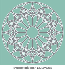 Medieval round ornament for stained glass in a gothic style. Useful for background, wallpaper, fabrics, tiles and mosaics, infographic or presentation.