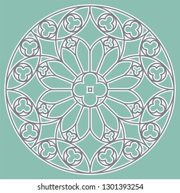 Medieval round ornament for stained glass in a gothic style. Useful for background, wallpaper, fabrics, tiles and mosaics, infographic or presentation.