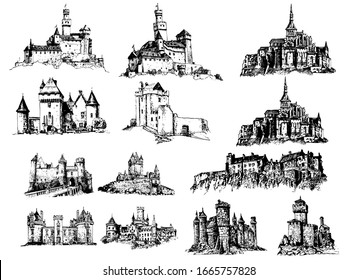 Medieval Royal Castle Drawing Sketch Pack Vector 