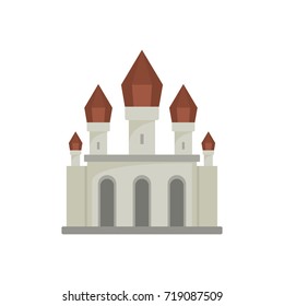 Medieval royal castle with fortified wall and towers icon. Flat illustration of Medieval castle vector icon for web isolated on white background