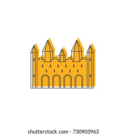 Medieval royal castle with fortified wall and towers icon. Doodle illustration of Medieval castle vector icon for web isolated on white background