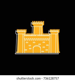 Medieval royal castle with fortified wall and towers icon. Doodle illustration of Medieval castle vector icon for web isolated on black background