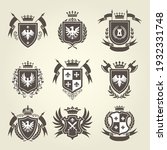 Medieval royal coat of arms and knight emblems - heraldic shield crest