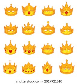 Monarca de la corona real medieval rey señor rey diseño iconos planos vector conjunto ilustración aislada