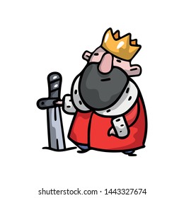 Medieval royal king with gold crown, red manta