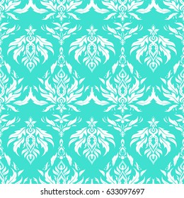 Medieval royal pattern. Blue and white seamless pattern good for greeting card for birthday, invitation or banner. Vector illustration. Decorative symmetry arabesque.