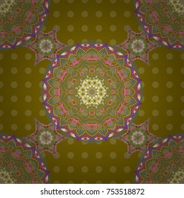 Medieval royal pattern. Decorative symmetry arabesque. Red and pink seamless pattern good for greeting card for birthday, invitation or banner. Vector illustration.