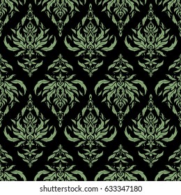 Medieval royal pattern. Good for greeting card for birthday, invitation or banner. Vector illustration. Decorative symmetry arabesque. Neutral seamless pattern on a black background.
