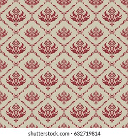 Medieval royal pattern. Neutral and red seamless pattern good for greeting card for birthday, invitation or banner. Vector illustration. Decorative symmetry arabesque.