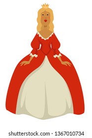 Medieval royalty queen or princess isolated female character vector woman in crown and ball gown ancient monarchy representative fairy tail personage blond girl in dress kingdom monarchy court dame.