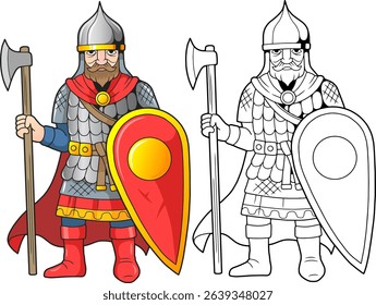 Medieval russian warrior, coloring book