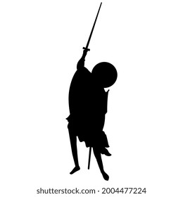 Medieval saint warrior man fighting with sword. Orthodox Christian male character. Black silhouette on white background.