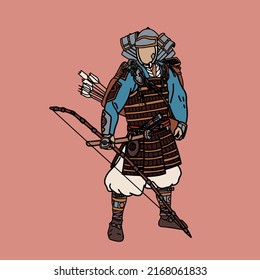 Medieval samurai bowman with long bow.