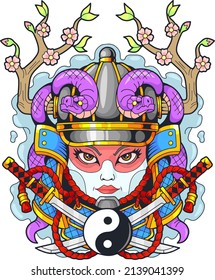 medieval samurai girl, illustration design