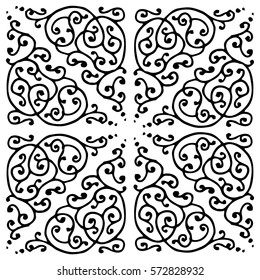 Medieval seamless hand drawn floral triangle pattern