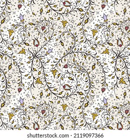 Medieval seamless pattern. Ancient book miniature. Magic manuscript.Illustration.