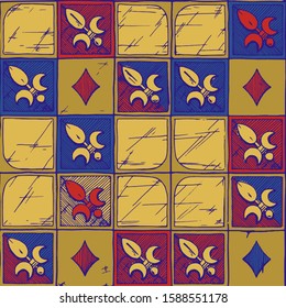Medieval seamless pattern.  Ornament in ink hand drawn style. 