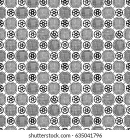 Medieval seamless pattern. Ornament in ink hand drawn style. 