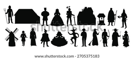 Medieval set of isolated icons with characters of peasants priests and monarchs with warriors and castle vector illustration