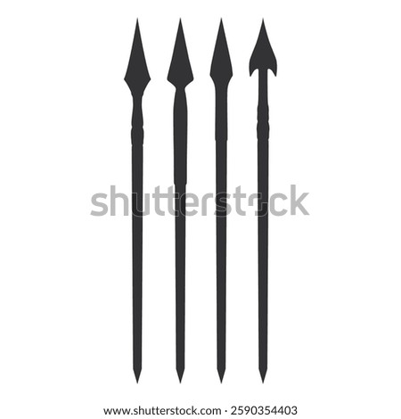 Medieval Sharp Long Spear Silhouette. Ancient Black Spear Silhouette. Spear Icon.