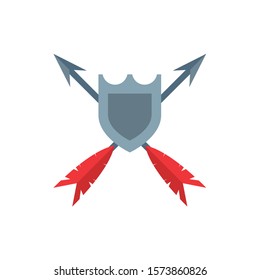 medieval shield with arrows crossed flat icon vector illustration design
