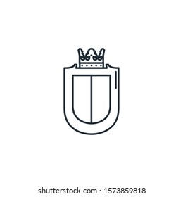 medieval shield with crown flat icon vector illustration design