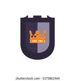 medieval shield with crown flat icon vector illustration design