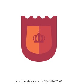 medieval shield with crown flat icon vector illustration design