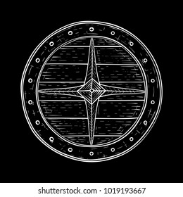 Medieval shield. Hand drawn sketch on black background. Vector illustration