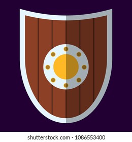 Medieval Shield Icon and Label. Flat style. Vector illustration logo.