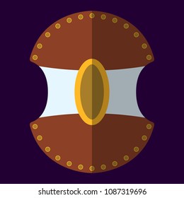 Medieval Shield Icon and Label. Flat style. Vector illustration logo.