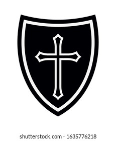 Medieval Shield of Knight with Cross. Design Elements. Vector Isolated Illustration