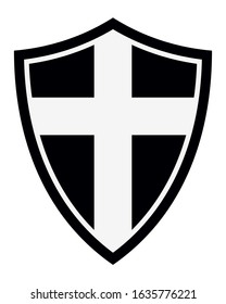 Medieval Shield of Knight with Cross. Design Elements. Vector Isolated Illustration