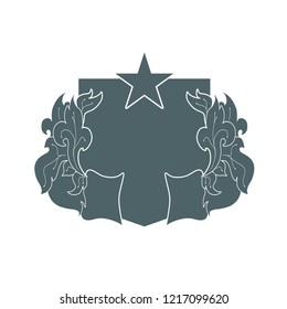 Medieval shield and laurel wreath. Heraldic emblem