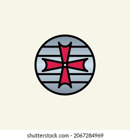Medieval shield linear color icon.
Shield symbol isolated on white background.
Vector logo illustration for ui, web, mobile app.