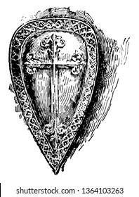 Medieval Shield of mounted men at arms from the first half of the 13th century, vintage line drawing or engraving illustration.