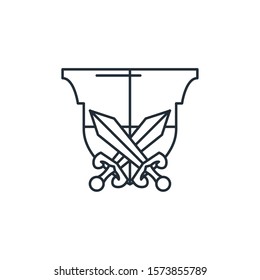 medieval shield with swords crossed flat icon vector illustration design
