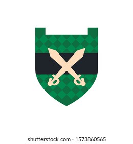 medieval shield with swords crossed flat icon vector illustration design