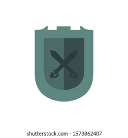 medieval shield with swords crossed flat icon vector illustration design