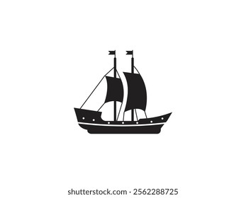 Medieval ship icon or Pirates ship logo flat style isolated on white background