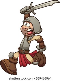 Medieval soldier running. Vector clip art illustration with simple gradients. All in a single layer. 