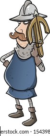 Medieval soldier standing guard ready for battle