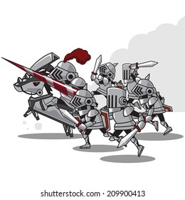 medieval soldiers and captain set - vector illustration